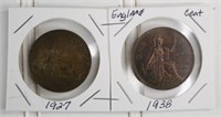(2) England One Penny (1927 & 1930)