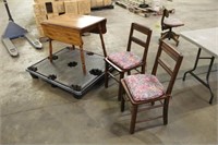 WOODEN TABLE WITH (2) CHAIRS,  32"x32"x28"