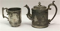 Silver Plate Tea Pot & Cup