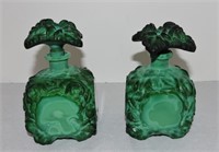 Malachite pair of perfume/cologne bottles, 5"