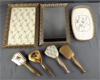 Vintage Vanity Trays and Brush Set