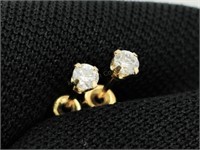 Pair 14k Gold Solitaire Earrings