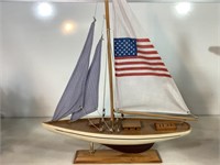 Sailboat W/American Flag Sail, 20in T X 16in Long