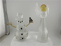 Crystal Snowman and Angel Figurines