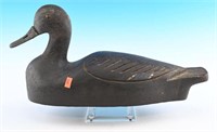 Carved Black Duck decoy with glass eyes. Old