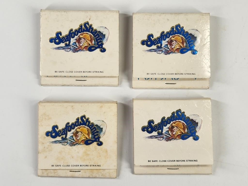 4) VINTAGE SEAFOOD SHANTY FEATURE MATCHBOOKS