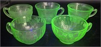 Uranium Depression Glass Teacups, 2x3in