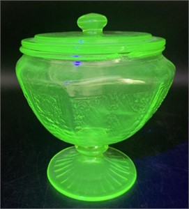 Uranium Depression Glass Covered Pedestal Candy