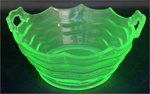 Jenkins Uranium Glass Centerpiece Waves Bowl,