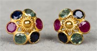 18K Yellow Gold Multi-Colored Spinel Earrings