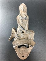 Wall mounted bottle opener with a mermaid made fro