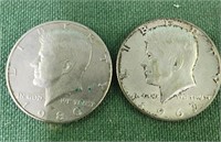 1967 and 1980 Kennedy half dollar coins