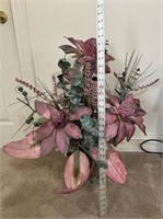 Brass Pot w/Large Faux Flowers & Eucalyptus