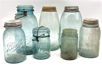 Blue Glass Jars 9.5” and Smaller 
- Ball, Mason,