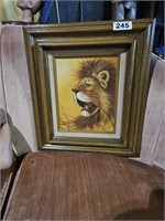 Vintage Lion Painting in Nice Frame 17x15