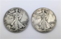 Two 1942 Walking Liberty Half Dollars