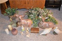 Ceramic Deer, Greenery, Duck/Goose Figurines,