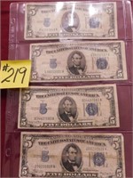 (4) 1934 Ser. $5 Silver Certificates