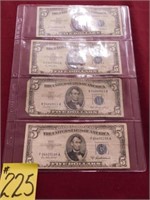 (4) 1953A Ser. $5 Silver Certificates