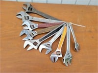 (9) Assorted Adjustable Wrenches, Various Brands