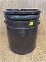 Vintage 5 Gallon Brown Crock w/lid