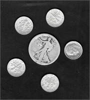 6-coin Lot Silver FDR Dimes & Walking Liberty
