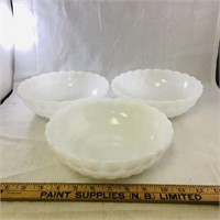 Lot Of 3 Milk Glass Fruit Bowls (8" Diameter)