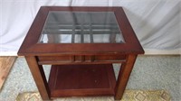 Wood Glass Top End Table 24 x 26 x 22