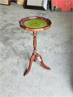 leather top wood plant stand - 24"h
