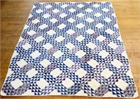 Vintage hand stitched blue/white/purple quilt