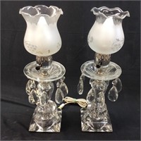 VINTAGE CLEAR ETCHED MUSHROOM GLASS PRISM LAMPS