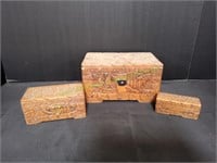 Vintage 3pc Carved Wood Nesting Chests
