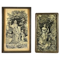 2 Framed Silk Tapestries, Freres, Sonrel Flora