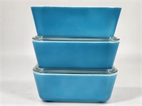 (3) VINTAGE BLUE PYREX REFRIGERATOR DISHES