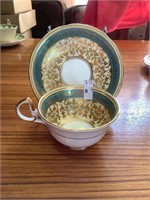 Aynsley gold and teal cup and saucer