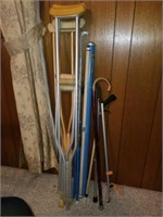Approx 8 Walking Canes, Projector Screen, & more