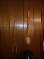 Pair of Decorative Wooden Spoon & Fork