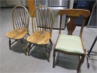 2 WINDSOR STYLE CHAIRS & WOOD SIDE CHAIR