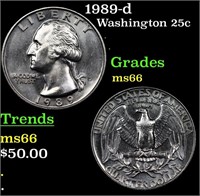 1989-d Washington Quarter 25c Grades GEM+ Unc