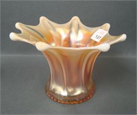 Dugan Peach Opal Squatty Flared Thin Rib Vase