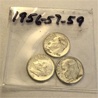 SILVER Roosevelt Dime LOT 1956 1957 & 1959