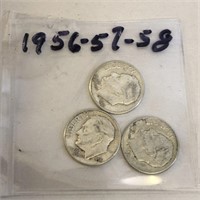 SILVER Roosevelt Dime LOT 1956 1957 & 1958