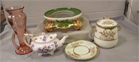 Vintage Porcelain Plate, Teapot Plant Stand, Pink