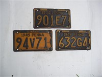 (3) 1940's License Plates