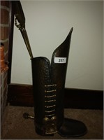 Copper Shoe Container w/ Fireplace Tools