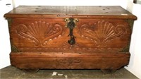 Wooden Standing Hinged Lid Chest with Carved