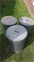 3 Metal Garbage Cans