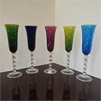 Saint Louis Bubble Stem Colorful Champagne Flutes