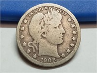 OF) 1908 O silver Barber quarter