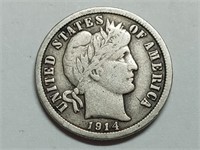 OF) 1914 full Liberty silver Barber dime